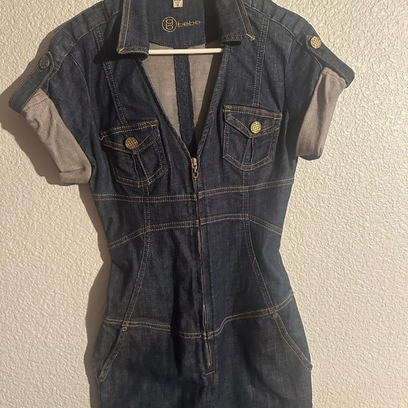 bebe Pants - Bebe Dark Blue Denim Dress with Gold Accents